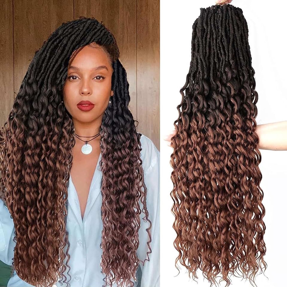 6 stuks Deep Faux Locs gehaakt haar zachte godin locs gehaakt vlechten 76 cm Deep Wave Locs (1B)