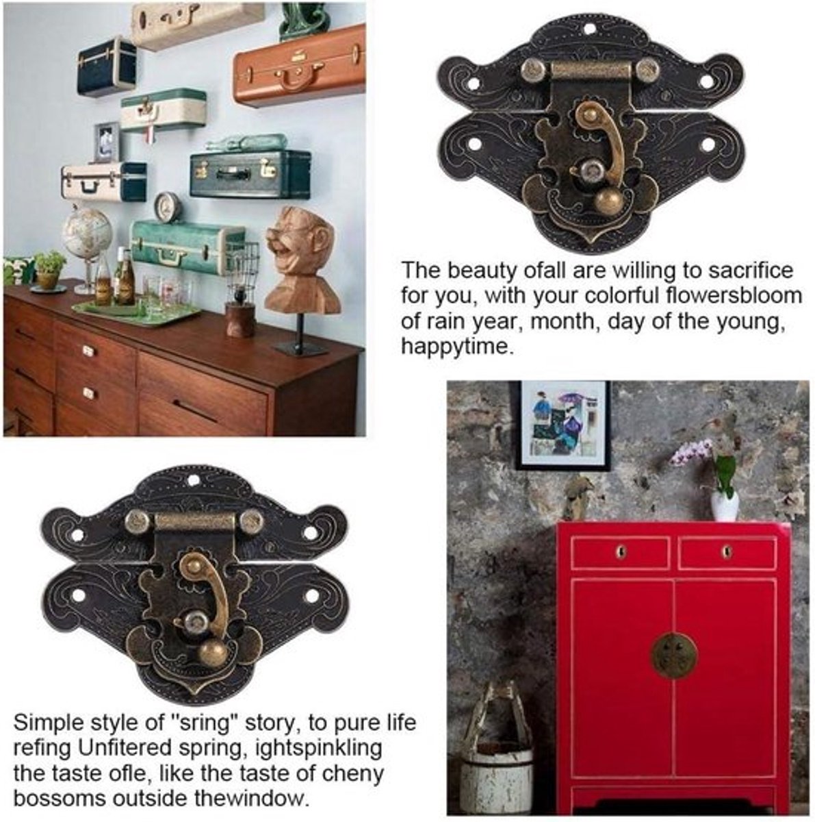 Decoratieve Hasp Slot voor Houten Kisten en Juwelendozen - Antiek Design - Inclusief Schroeven - 2,5 x 2,1 cm.