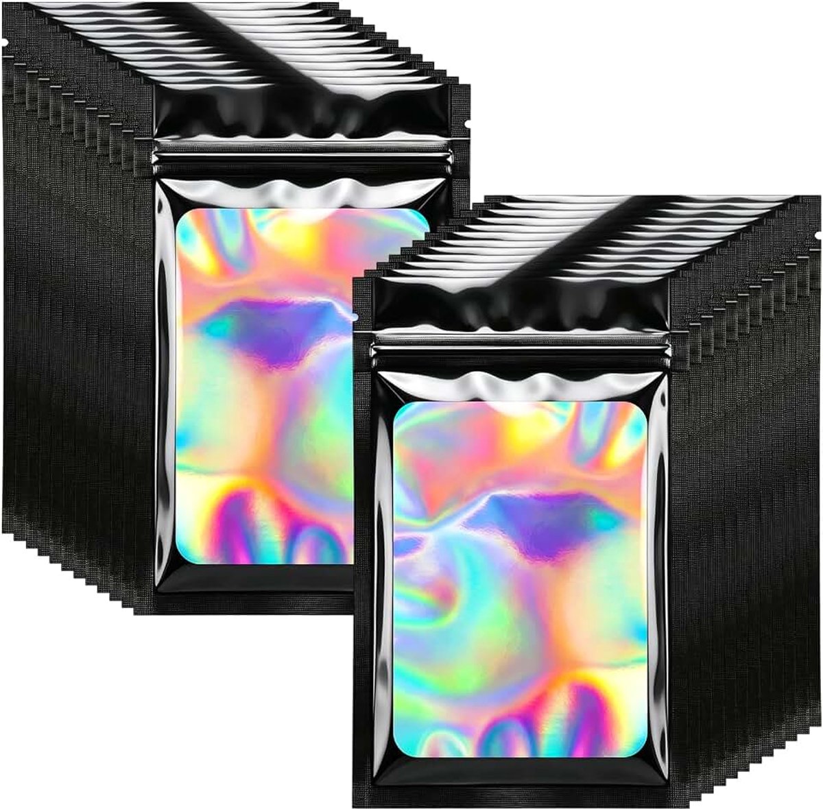 100 stuks kleine Mylar-zakken, 8 x 13 cm, Mylar-zakken, geurdicht | Hersluitbare plastic zakken, afsluitbaar, holografische foliezak met sluiting voor levensmiddelen, snoep