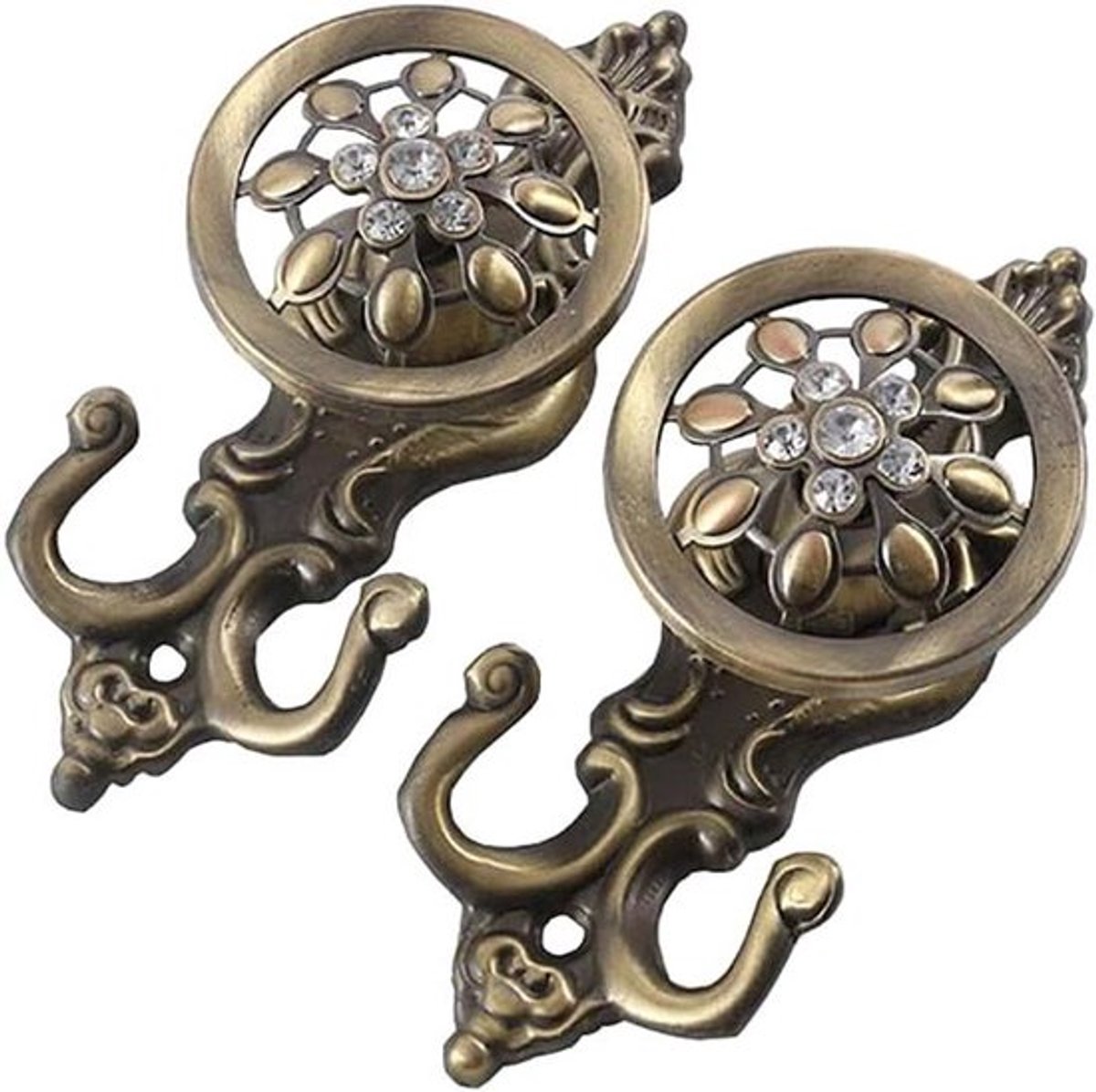 Zinklegering kristal decoratieve haken voor gordijn, 2 stuks - Haak voor slaapkamer, badkamer, keuken - Bronskleurig - Stijlvolle muurhaken - Praktische pothouder - Wanddecoratie met haakfunctie