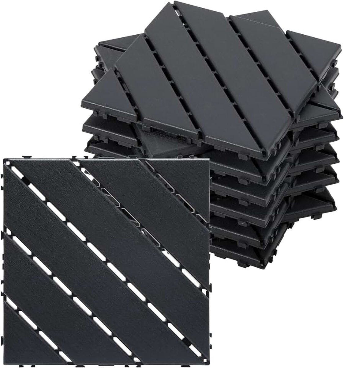 Terrastegels 30 x 30 cm, 4 m² set (44 stuks) met kliksysteem en drainage, 2 cm dik, weerbestendig en onderhoudsvriendelijk, voor terras, balkon, zwembad, antraciet