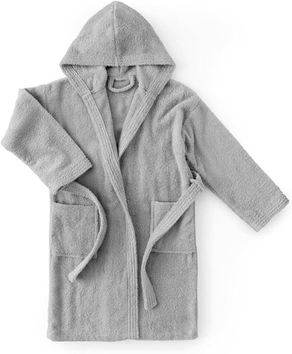 Towel Comfortabele badjas voor meisjes, badjas voor kinderen, 100% katoen, badstof, 450 g, 14 tot 16 jaar, zilver