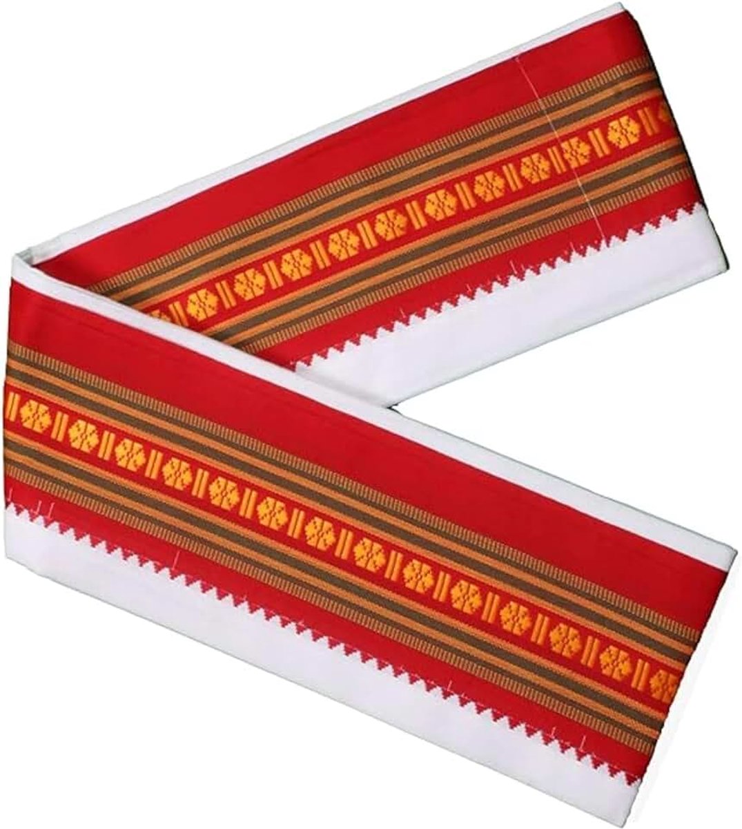 For Pooja Angvastram/Gamcha/Shawl/Melmundu/Uthareeyam/for Men Used During Indian Traditional Festival laxmi Poojan New year Decorations Temple Home Office Decor(Size:- 70" X 35")(White and Red)