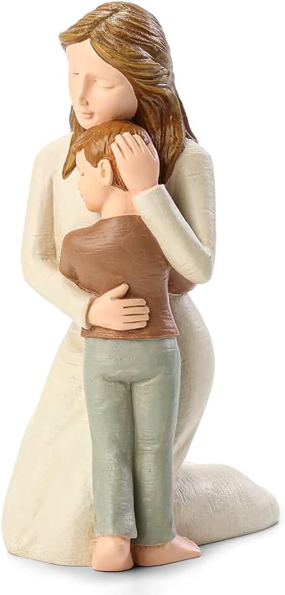 Moeder en zoonfiguren, handgesneden figuren van moeder en zoon, cadeaus voor Moederdag, jubileum, verjaardag