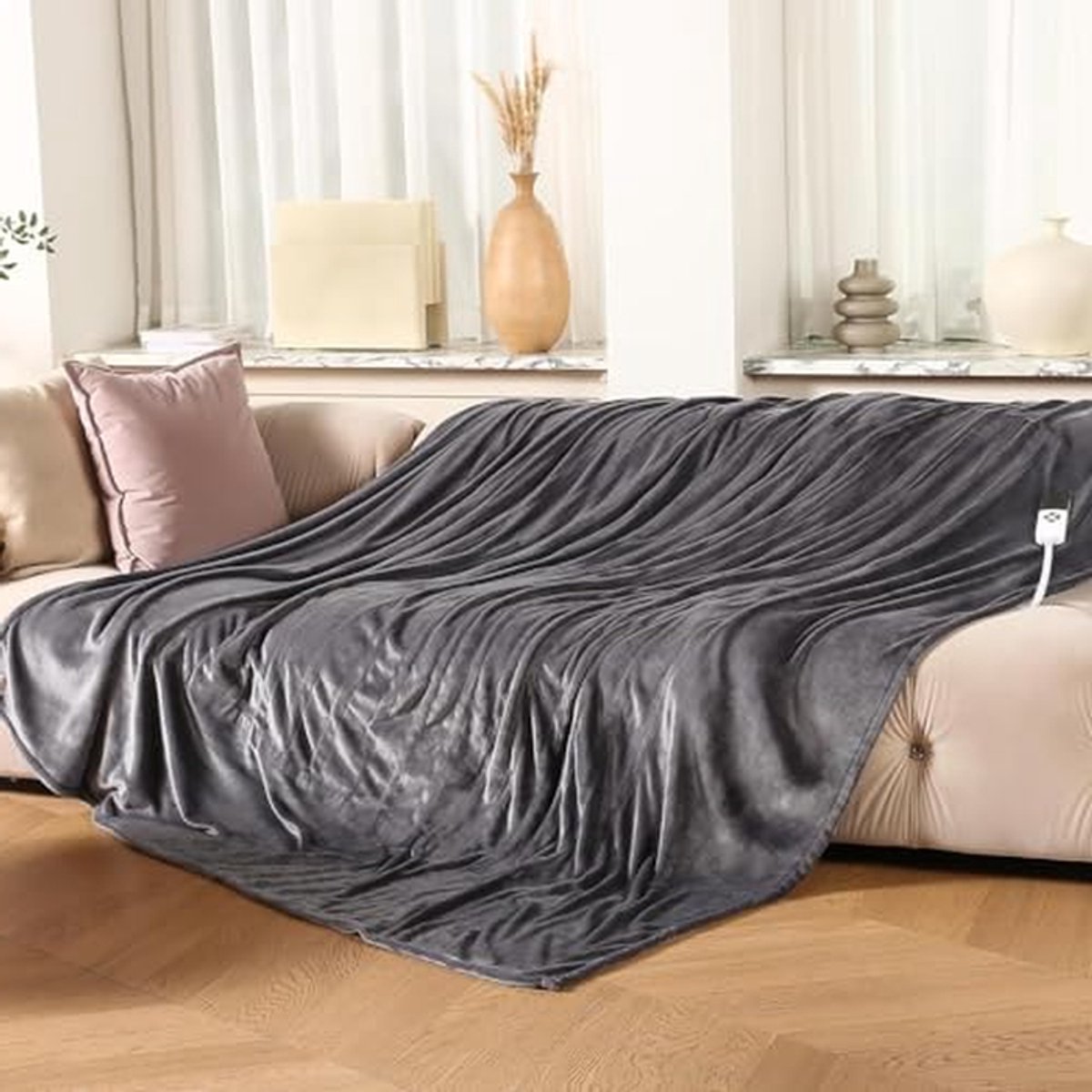 Elektrisch Verwarmde Deken - Verwarmde Plaid - Gezelligheid Thuis - 6 Warmte-instellingen - 130x180cm - Houtskoolgrijs