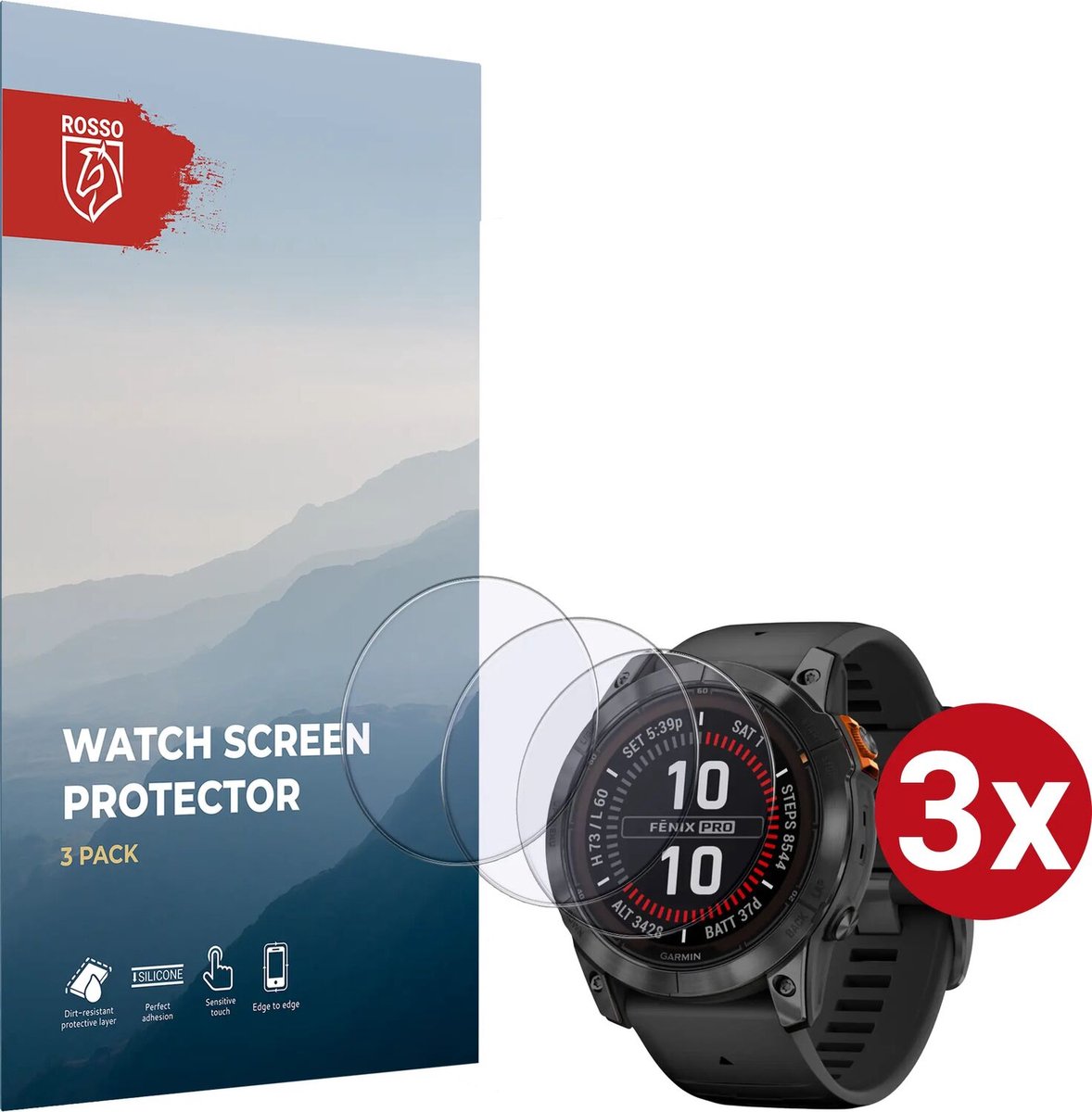 Rosso 9H Tempered Glass - Screen Protector Geschikt voor Garmin Fenix 7x Pro 51MM - 3-Pack