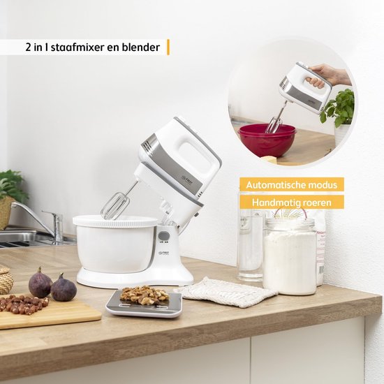 Keukenmachine Mixer - Handmixer Deegmixer - Bakken en Koken - Automatische Aandrijving - 3.4 Liter Kom - Wit Grijs — afbeelding 3