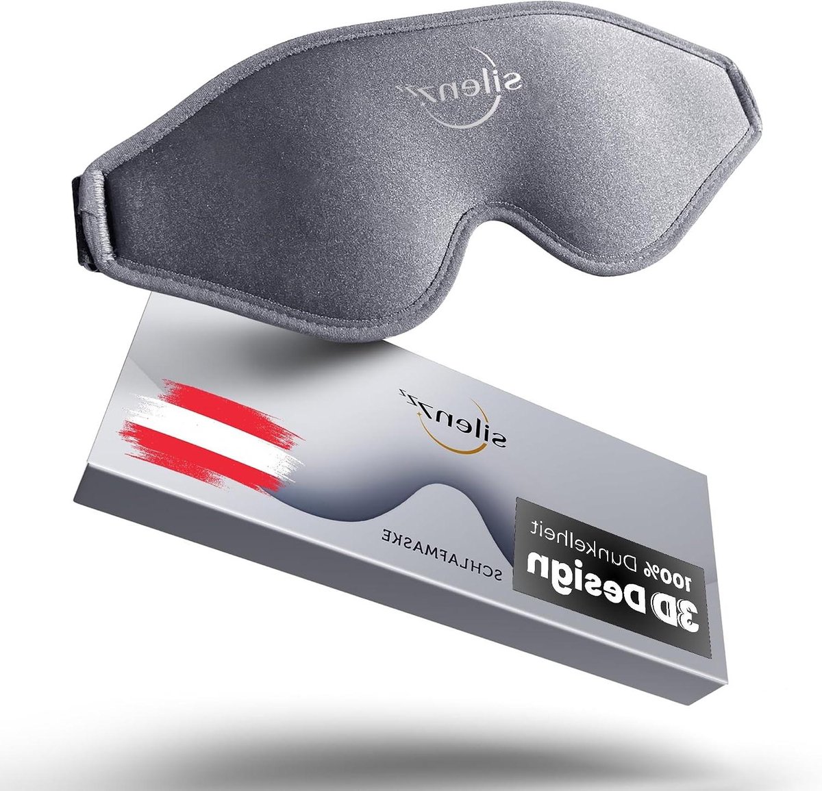 3D Slaapmasker - Oogmasker Comfort - Absolute Duisternis - Gevoerd Traagschuim - 25 x 10 x 3 cm - Grijs