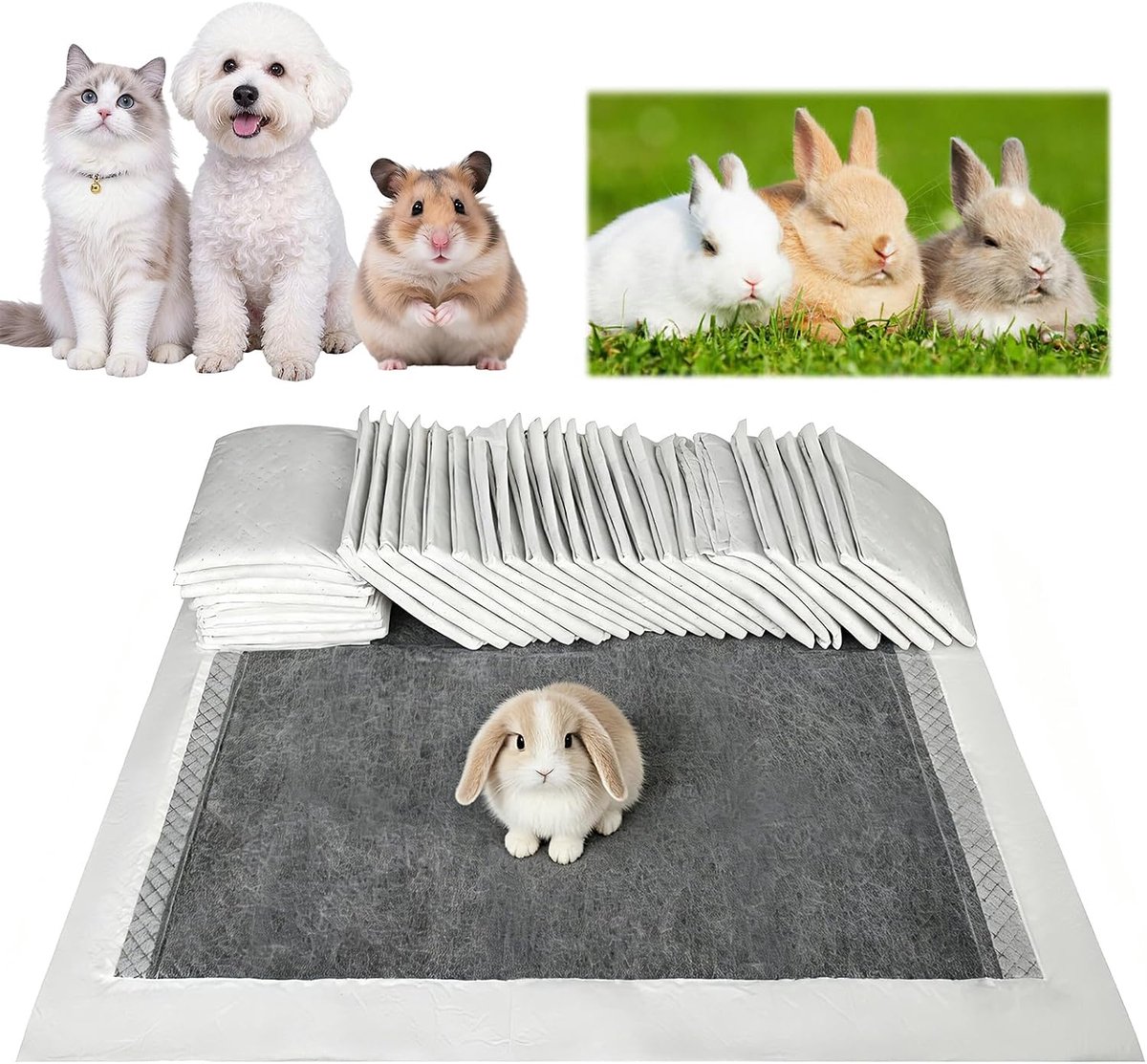 Pipipads voor cavia's, pi-matten voor konijnen, wegwerp-pipads voor huisdieren, pipi-pads voor puppy's, katten, chinchilla's, hamsters, fretten, gels (60 x 45 cm)