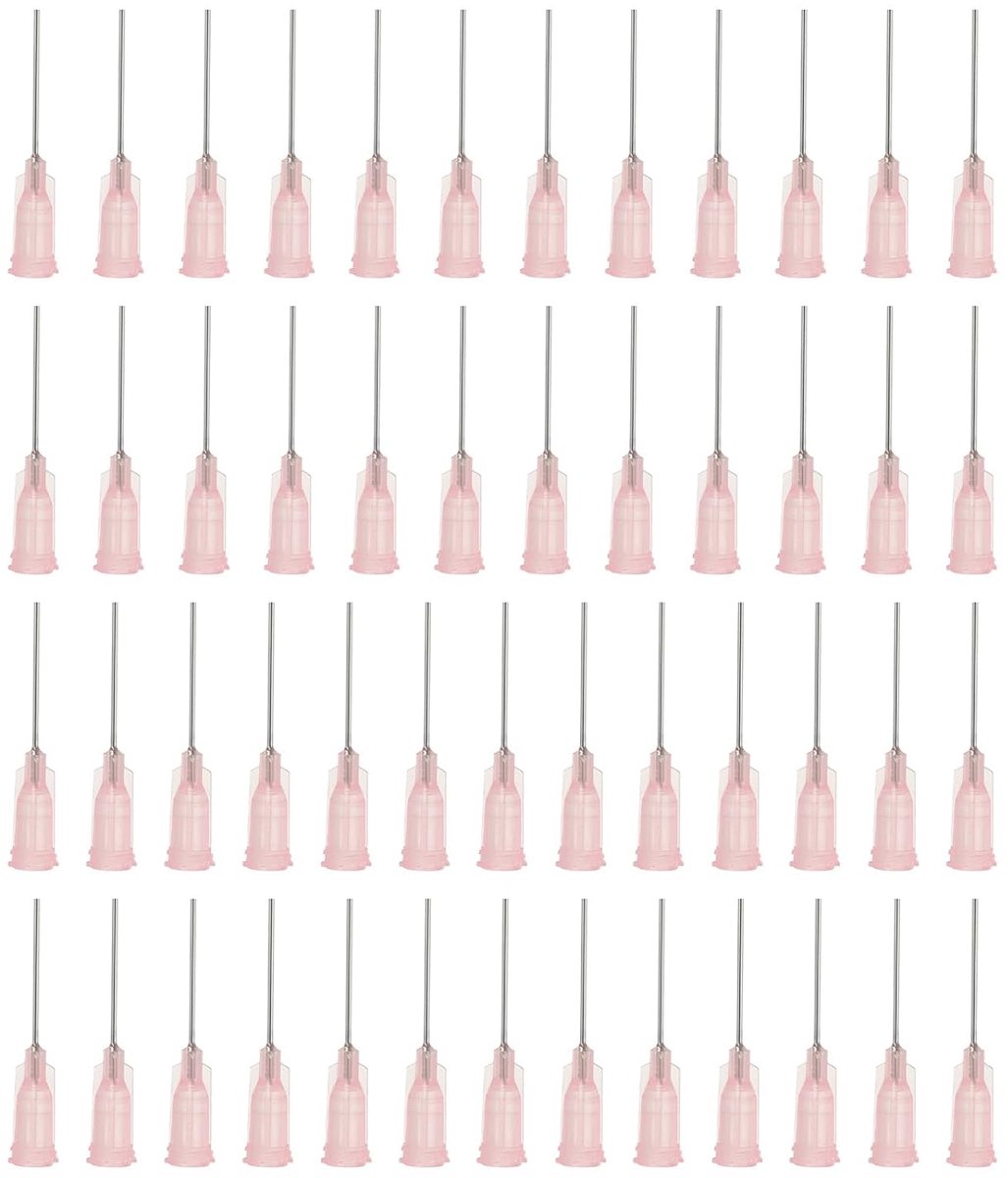 Doffe naalden doseernaalden met gebogen spuitnaald, 100 stuks injectienaalden 0,5 inch 20 G industriële vloeistofdoseernaald voor spuiten navullen lijm, roze