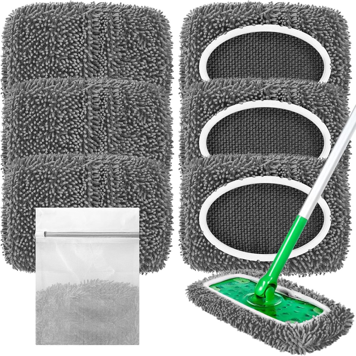 6 stuks voor Swiffer vochtige vloerdoeken, microvezeldoeken voor Swiffer vloerwissers nat en droog en voor snelle oppervlakteverzorging, met waszak