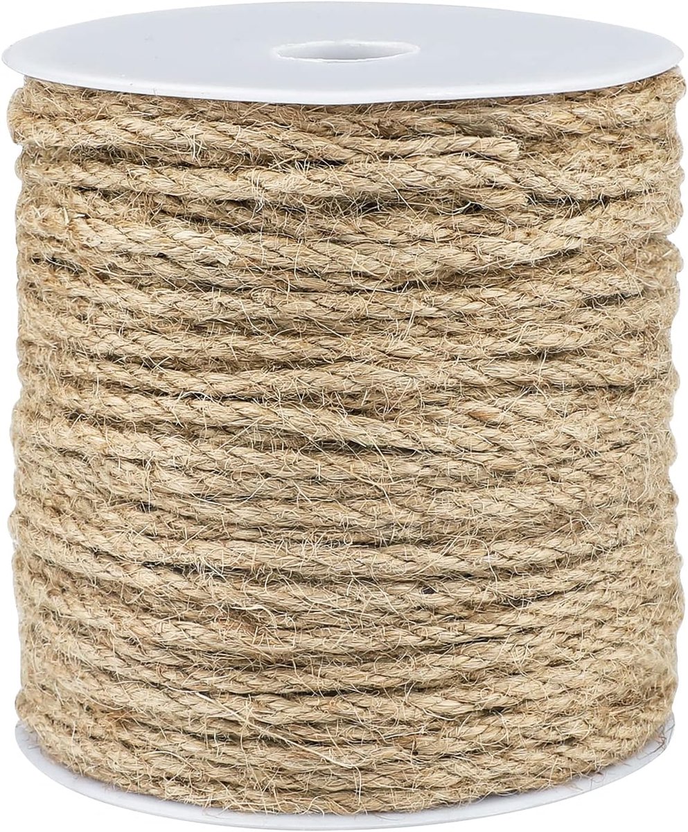 4 mm dik jute henneptouw, 45 m natuurlijk jute touwtje, knutseltouw voor doe-het-zelf kattenkrabber, tuinieren bundelen ambachtelijke decoratie