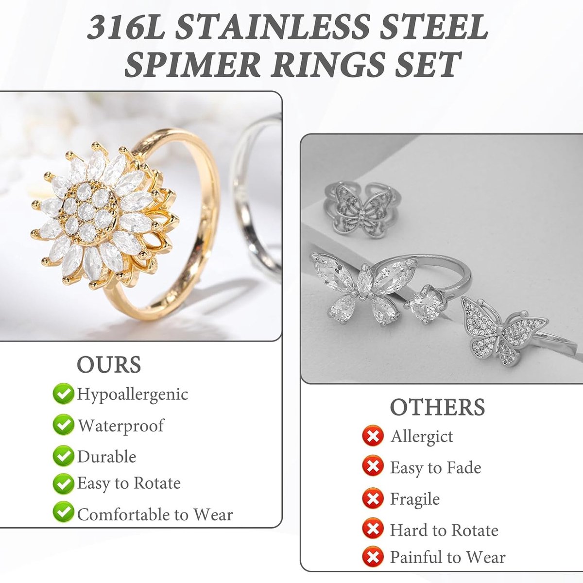 10 stuks angst ring goud anti-stress fidget angst ring stressring vinger draairing lost stress en spanning ontspant de geest verstelbaar ontwerp, geschikt voor dagelijks gebruik, reizen, werk
