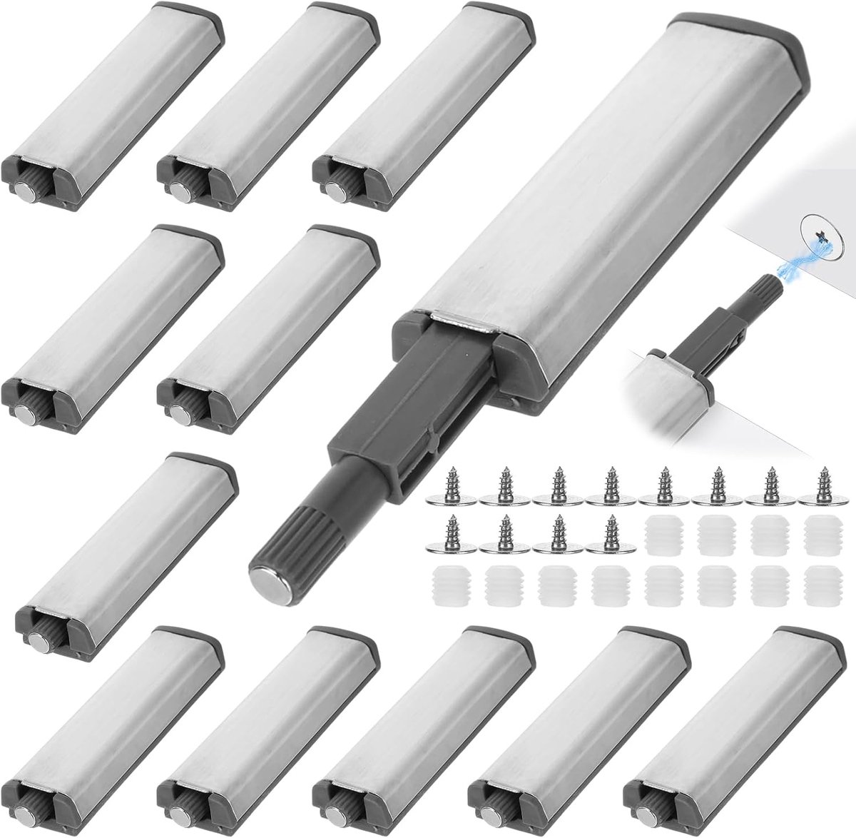 12 stuks Push To Open deuropener, magnetische drukdeuropener van metaal, tip on magneetsluiting voor kastdeuren en laden, drukknoopener druk voor deuren, beslag, meubels en laden