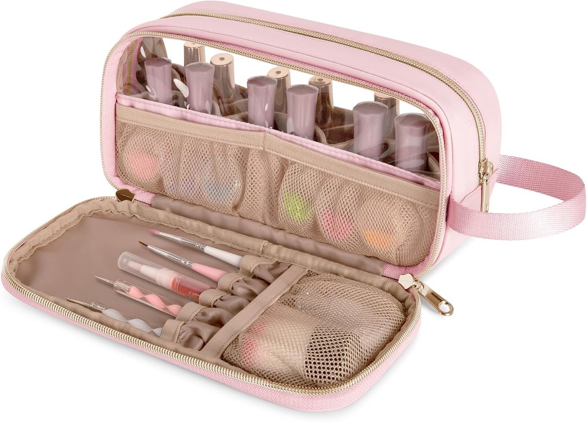 Organisator Geval Past 12 Flesjes (15ml), Nagellak Supplies Opbergtas met Helder Venster, Roze