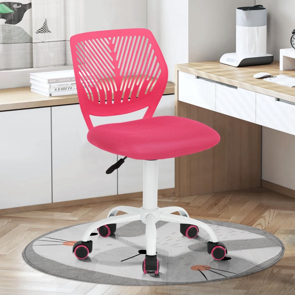 Kinderbureaustoel hoogte verstelbaar - roze - draaistoel met gat in rugleuning - perfect voor kinderslaapkamer - SnelShoppen
