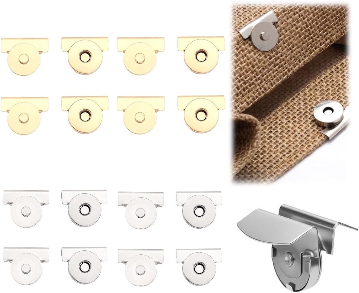 Knopen (4 x goud, 4 x zilver), naaivrije magneetsluitingen voor tassen, portemonnees en kleding, eenvoudig aan te brengen zonder naaien, magneetsluiting, drukknopen, sterke grip