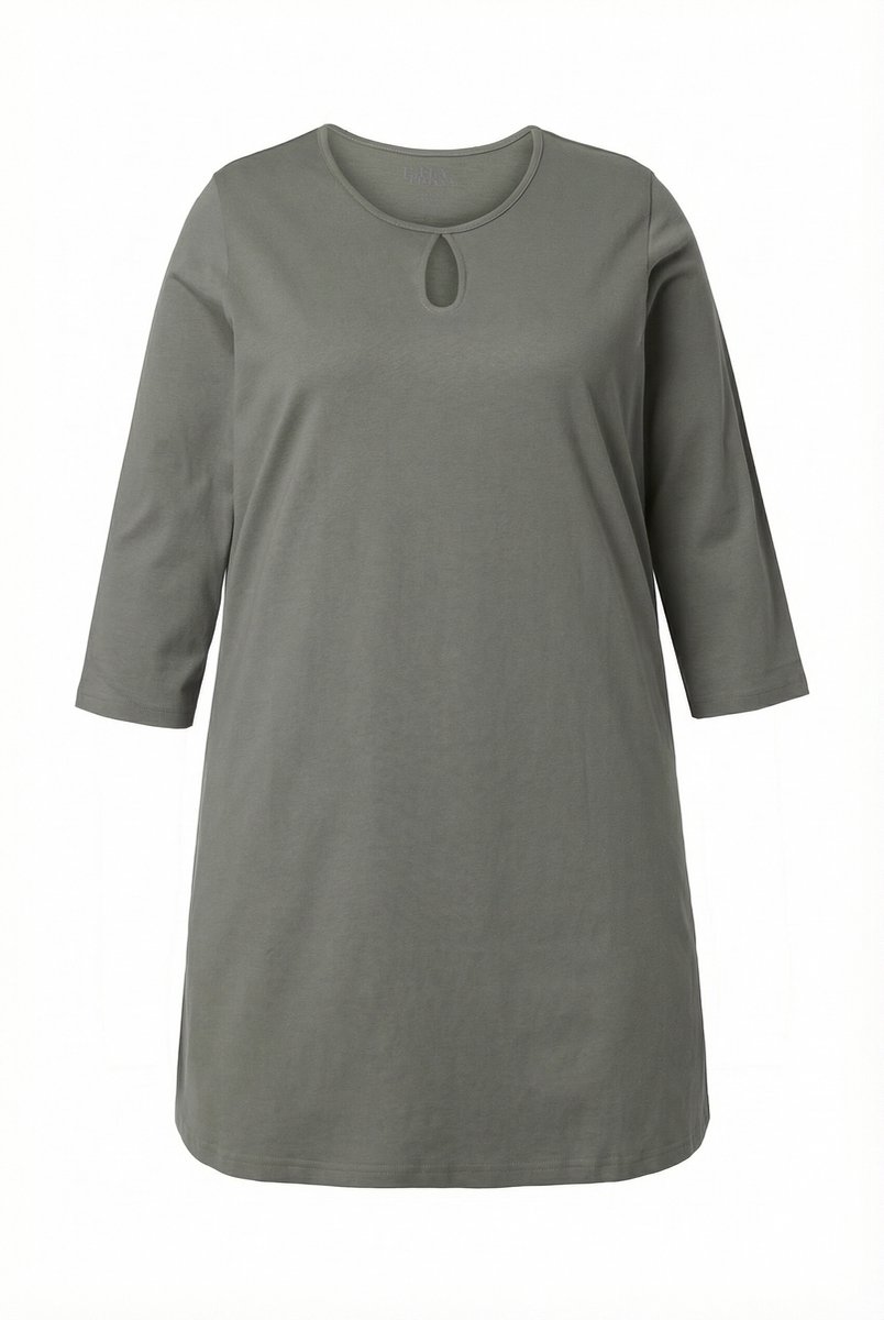Ulla Popken - Dames - Longshirt A-lijn ronde hals 3/4-mouwen - Olijfgrijs - Maat 58+