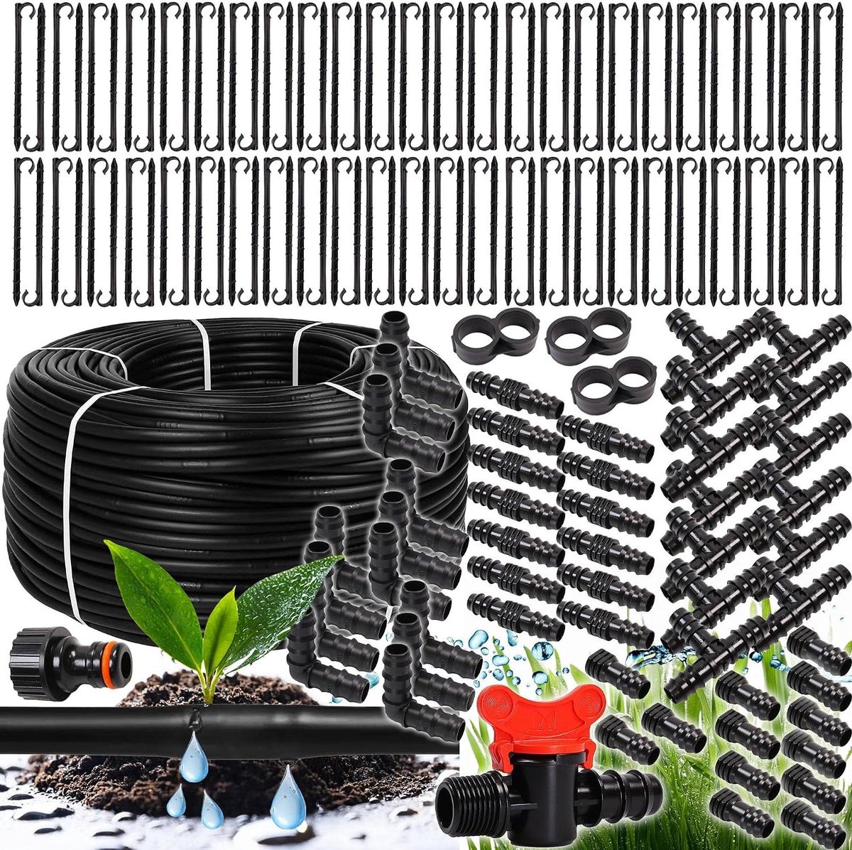 Druppelslang Set - Irritatie Slang - Planten Water Geven - UV Bestendig Polyethyleen - 100 Meter - Zwart
