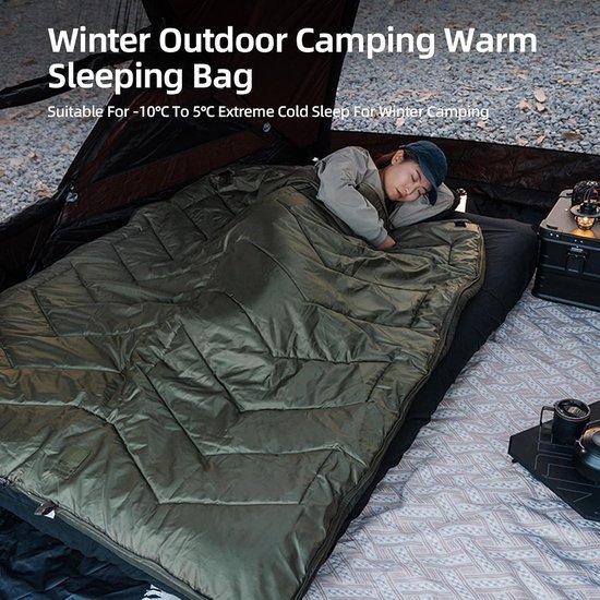 Winterslaapzak Volwassenen - Kampeerslaapzak Outdoor - Kamperen en Buiten - Waterdicht en Winddicht - 220x80cm - Groen — afbeelding 3