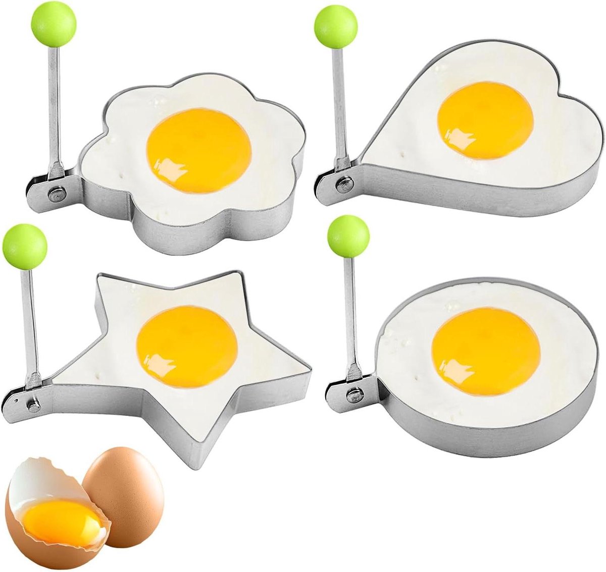 Eierringen Set - Eivorm Bakvorm - Ontbijt Broodjes Maken - Roestvrij Staal - 4 Stuks - Zilverkleurig
