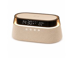Bobypet - 6-in-1 Draadloos Oplaadstation - Digitale Wekker met Temperatuur - Bluetooth Speaker en FM Radio - RGB Sfeerlamp - Cadeau voor Mannen en Vrouwen