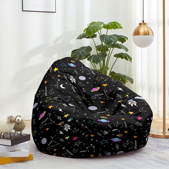 Zitzakhoes - Poefhoes Luie Sofa Cover - Ontspannen Zitten - Met Handvat en Rits - 80x90cm - Zwart Astronaut
