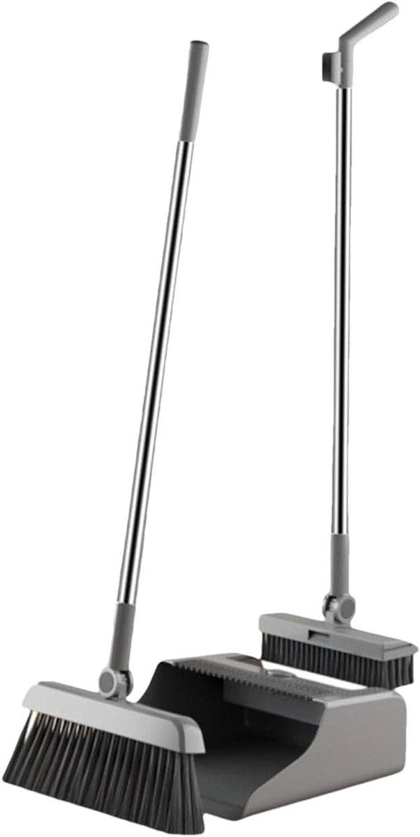 Bezem en veegplaat - Stoffer en blik - Vloeren schoonmaken - Roestvrijstalen elementen - 3-delig - Grijs