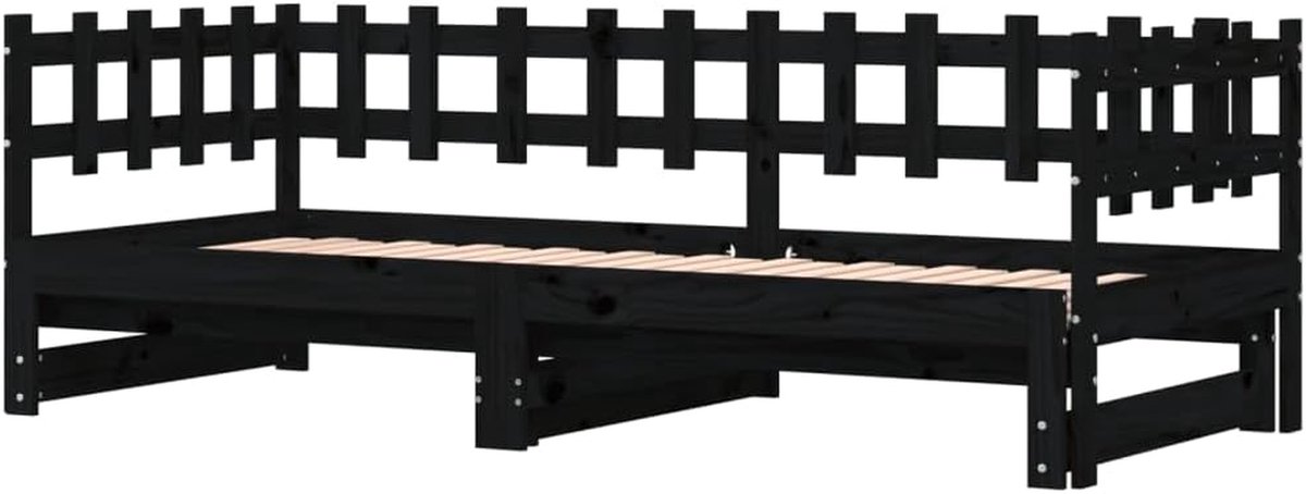 Slaapbank Uitschuifbaar - Logeerbed Bankbed - Ruimte Besparen - Massief Grenenhout - 90x190 cm - Zwart
