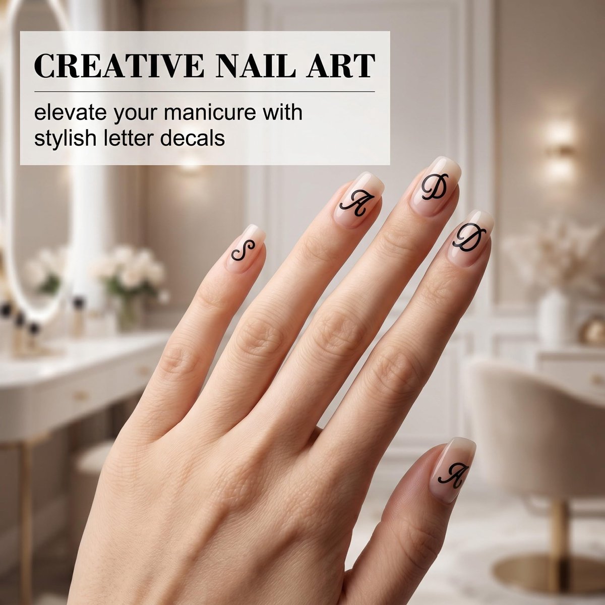 Nagelstickers 4 vellen zwart - 3D-design retro letters - functionele stickers - voor professionele nagelkunst - SnelShoppen