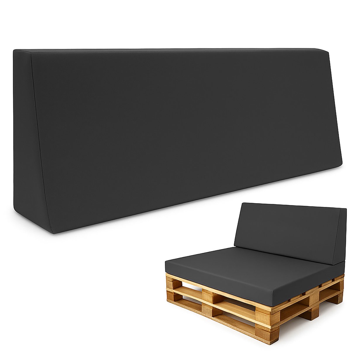 Paletkussens Outdoor Europallet Rugkussen 120x40 cm - Schuimrubber zitkussen voor pallets en palletbank Grafiet