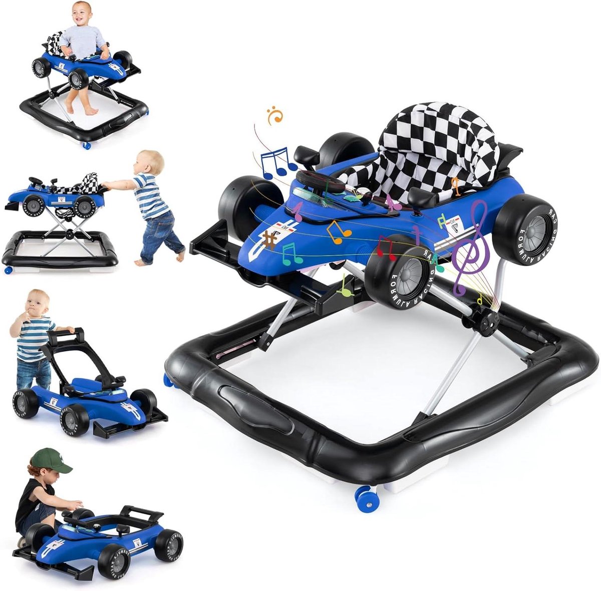 Loopwagen 4-in-1 - Wandelwagen Kinderauto - Baby Leren Lopen - In Hoogte Verstelbaar - Opvouwbaar - Blauw