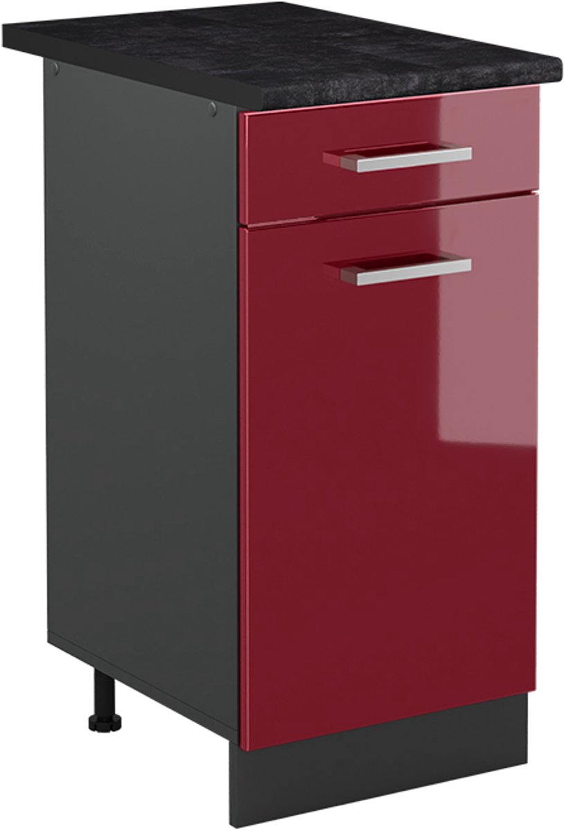 Vicco Keukenonderkast R-Line, Rode hoogglans/Antraciet, 40 cm antraciet werkblad