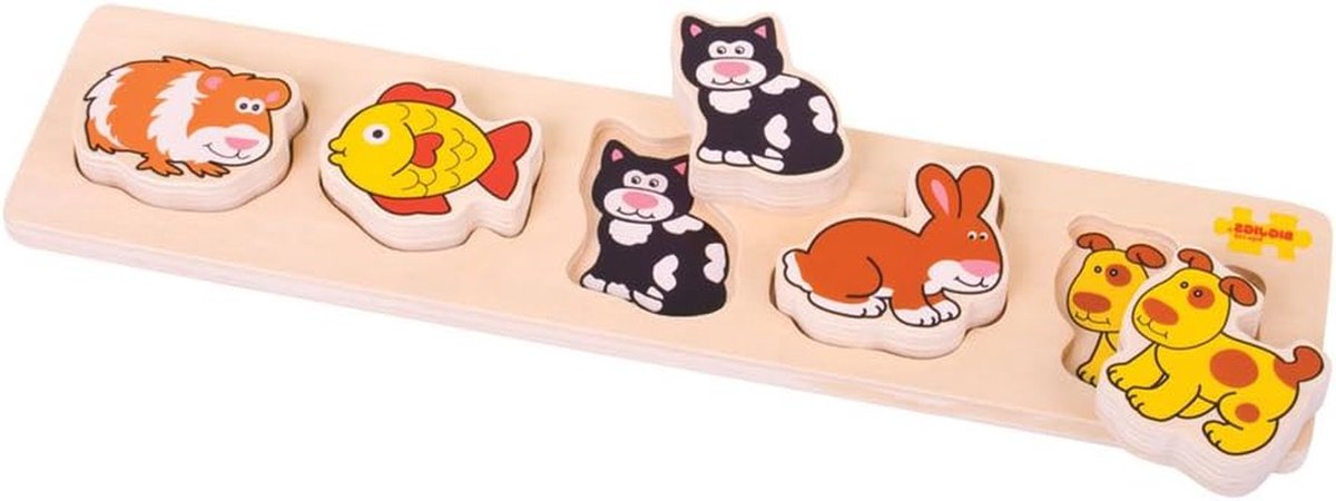 Houten Puzzel - Dieren Puzzel - Leren Spelen - 5 Stukken - Compact - Meerkleurig