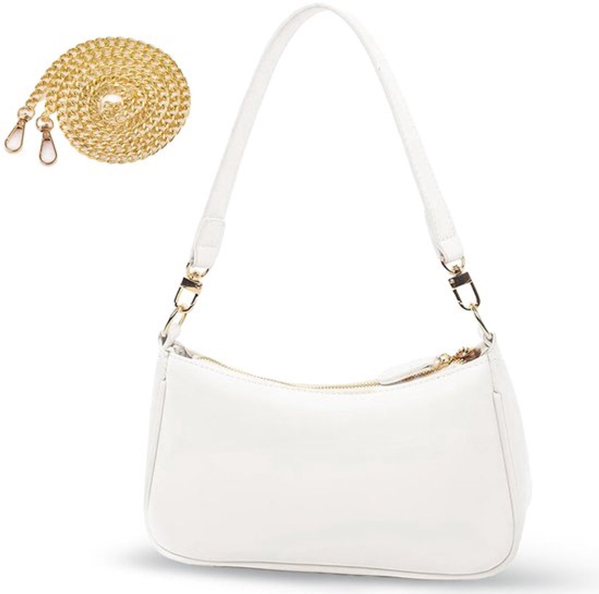 Schoudertas dames - Kunstleer - Kleine handtas - Ritssluiting - Ketting - 26 x 7 x 15 cm - Lichtgewicht 272 g