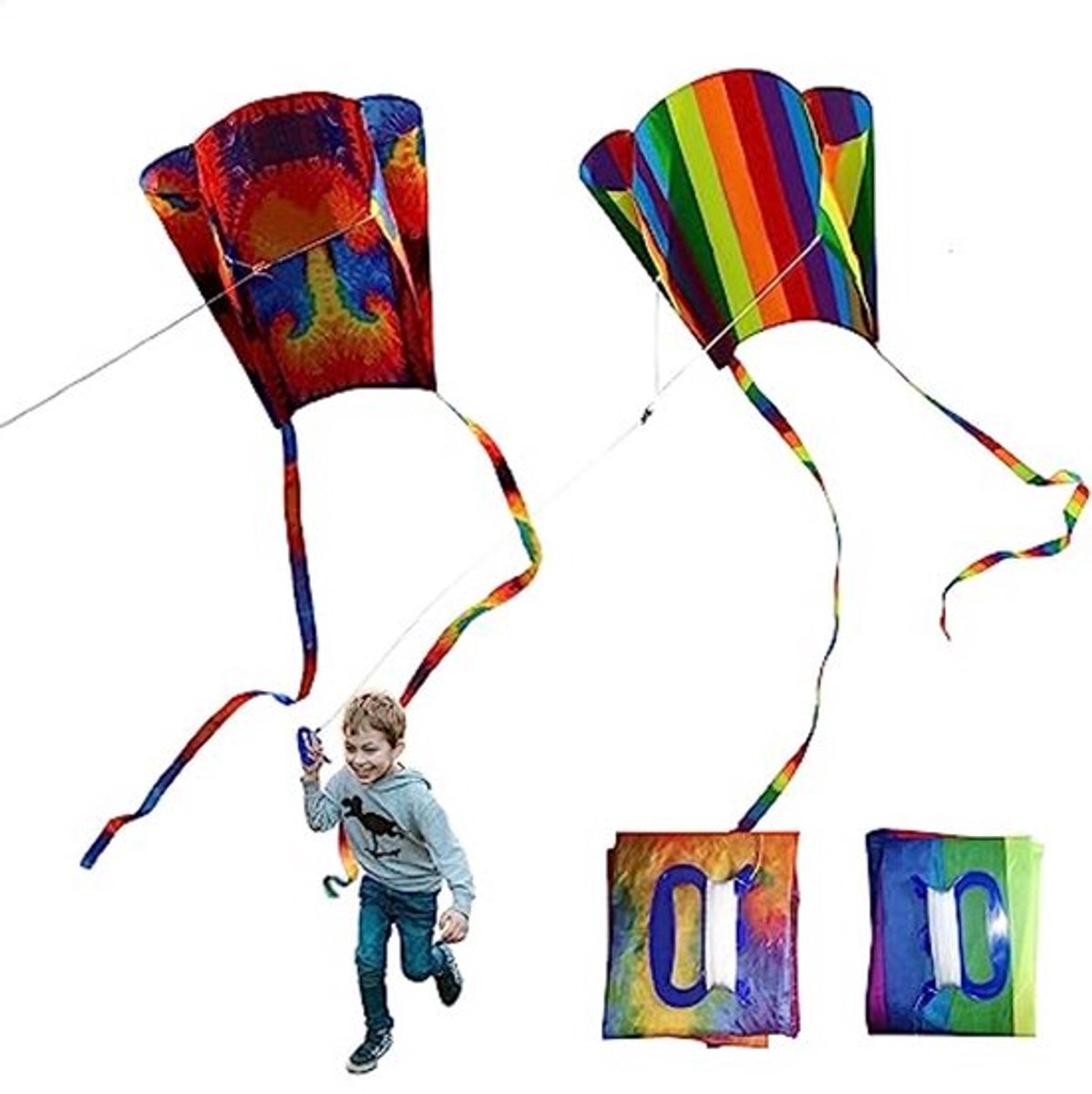 Vlieger voor kinderen - Regenboog zakvlieger met lange staart voor beginners en volwassenen