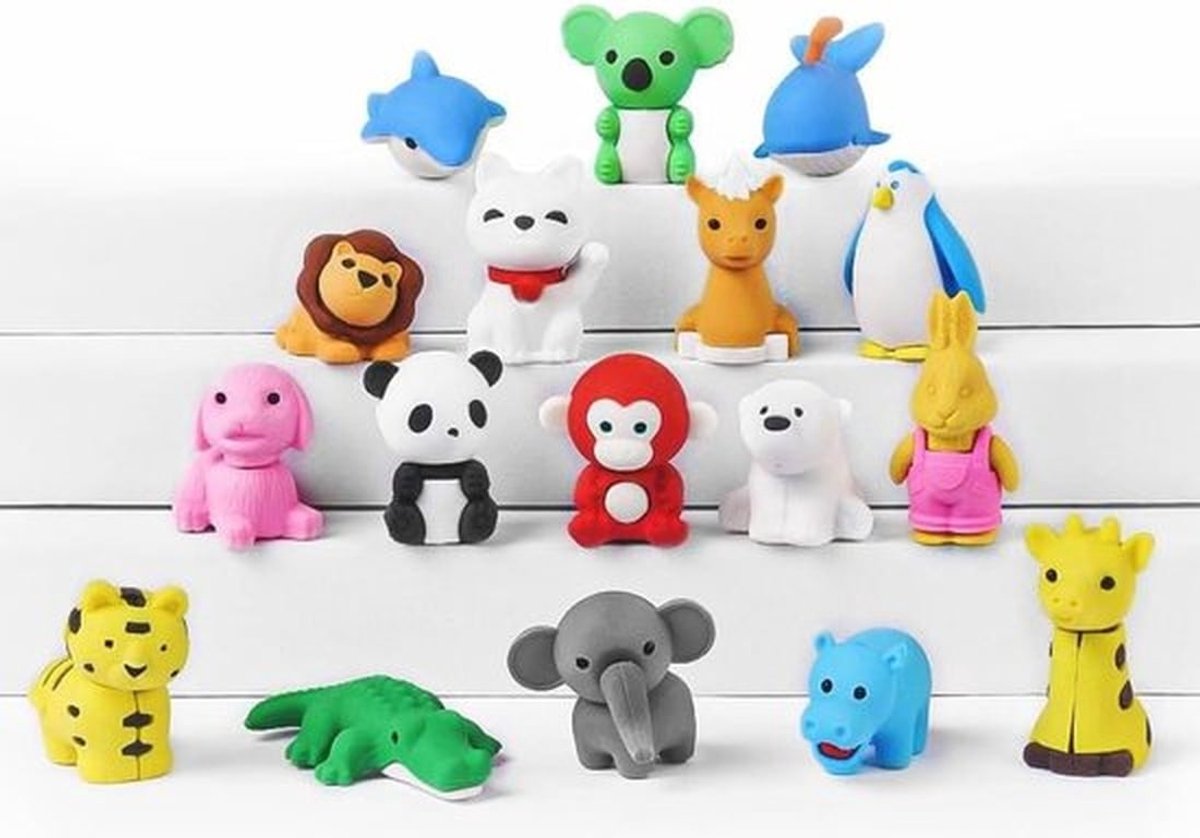 17 stuks schattige mini gummen - dierenthema voor studenten huiswerk en school