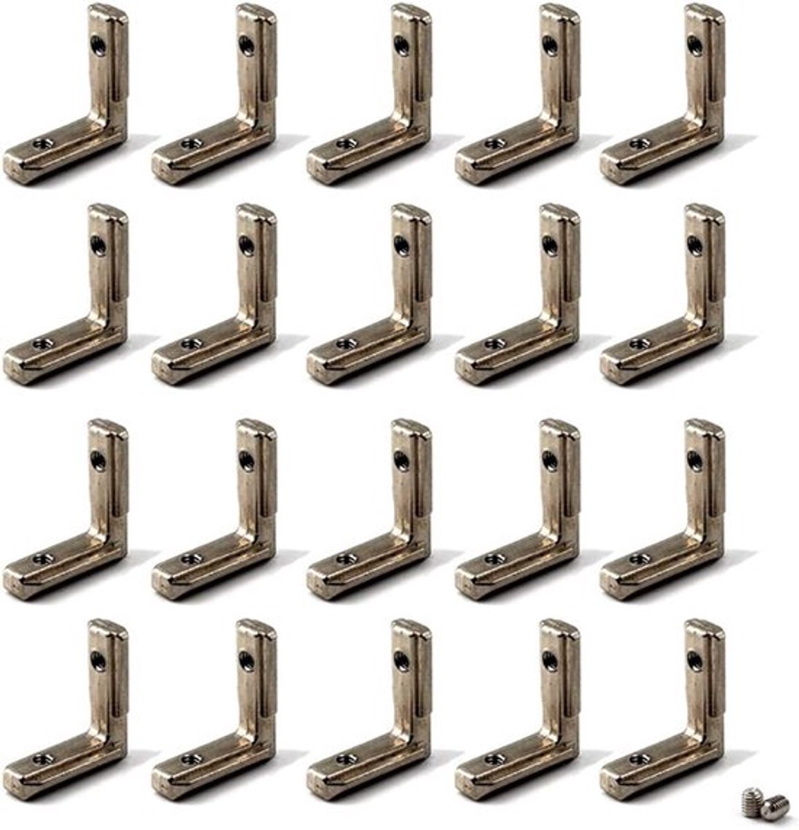 Hoekverbinding L-vorm - Bevestigingsbeugel profiel - Aluminium profiel monteren - Vernikkelde zinklegering - 20 stuks - Zilver