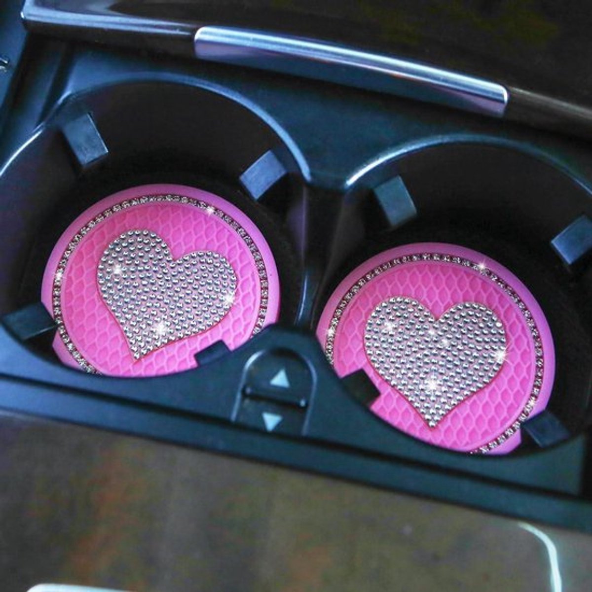 Auto Onderzetters - Set van 4 - Anti-Slip - Roze - Universeel - Auto Accessoires - Geschikt voor Alle Auto's - Liefdesdesign - 70mm Diameter.