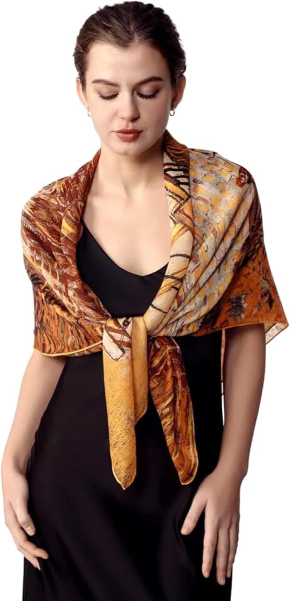 Dames Pashmina sjaal van kasjmier 90x90 cm vierkant artistiek design ultralicht elegant cadeau