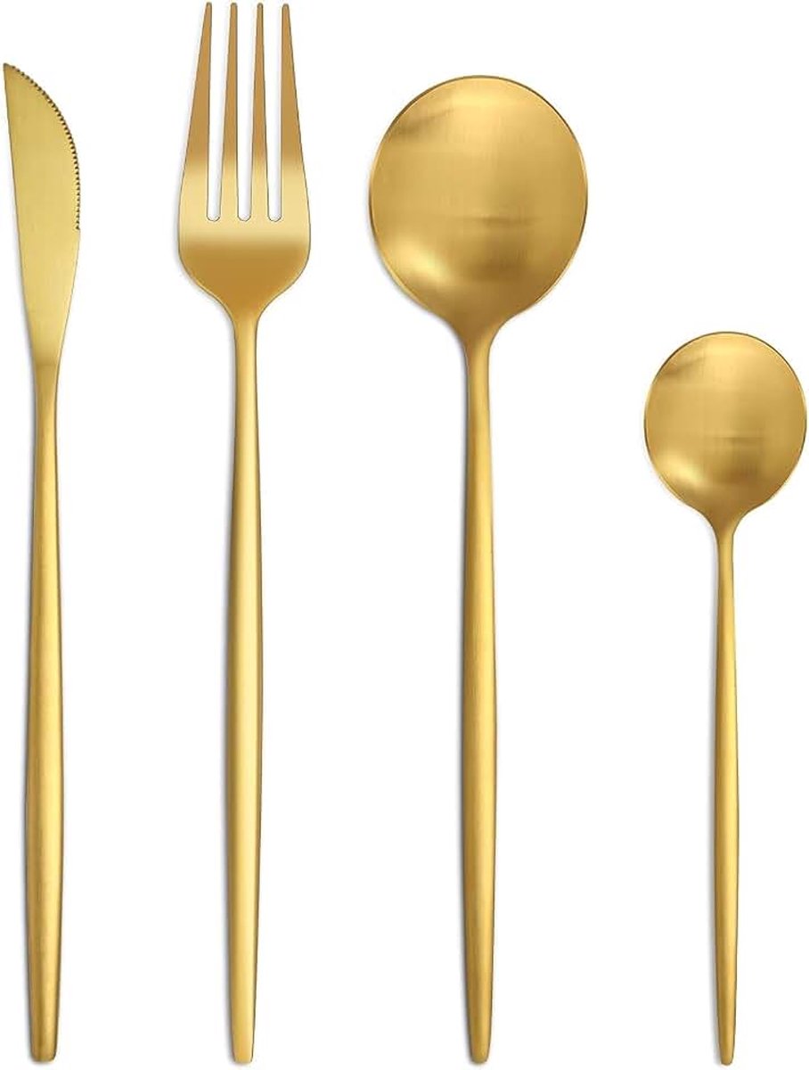 Bestekset 6 personen, 24-delige roestvrijstalen bestekset mat goud bestek met mes vork lepel, hoge kwaliteit roestvrijstalen bestek, vaatwasmachinebestendig.