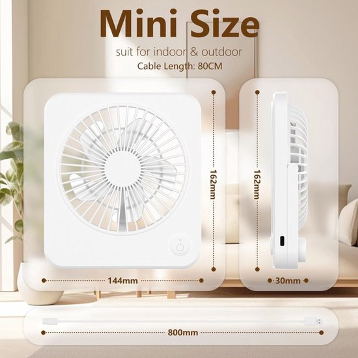 Draagbare Mini Bureauventilator met 3 Snelheden - Tafelventilator USB Aangedreven voor Studie, Werk en Slapen