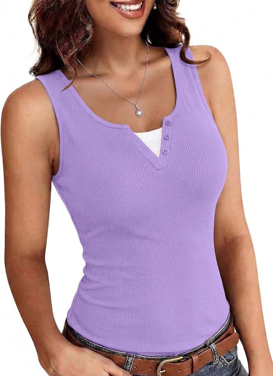 Tanktop dames V-hals mouwloos zomer sexy bovenstuk slim fit basic shirt geribbelde tanktop stretch tops effen