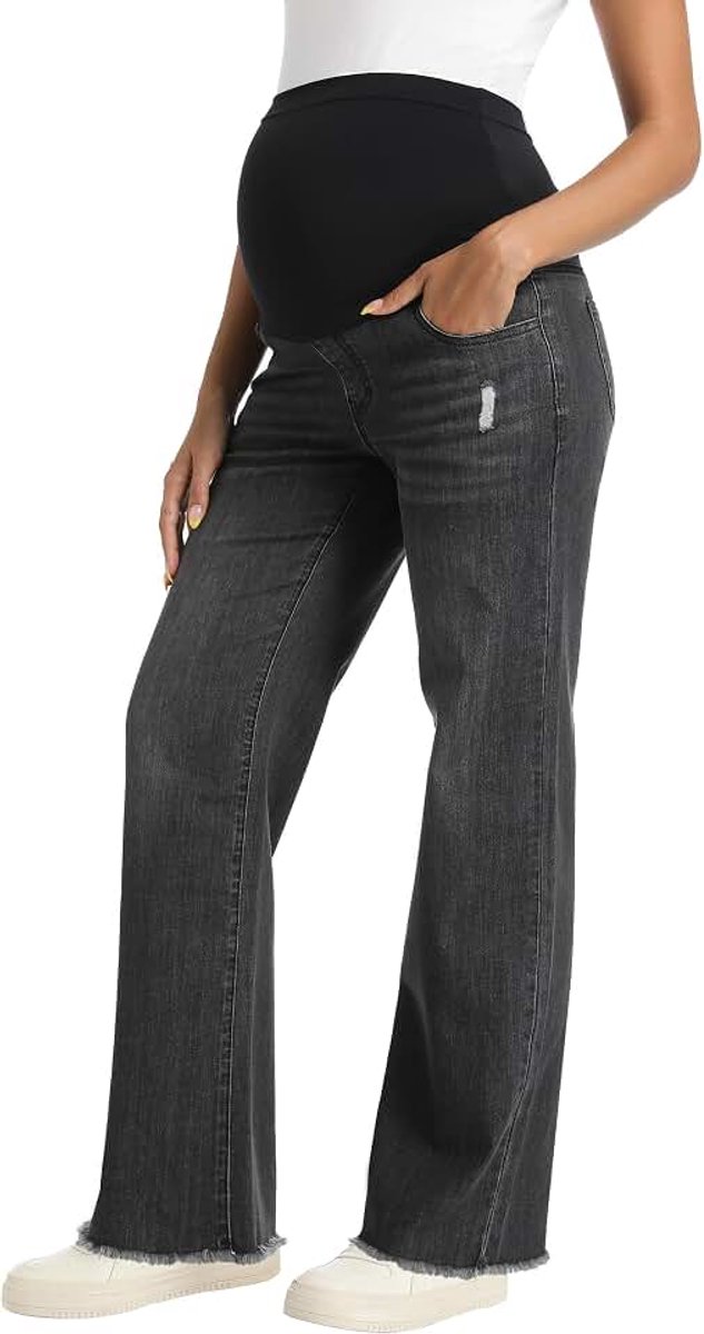 Jeans boven de buik rechte pijpen ruwe zoom Jean zwangerschapsbroek denim zwangerschapsjeans met zakken