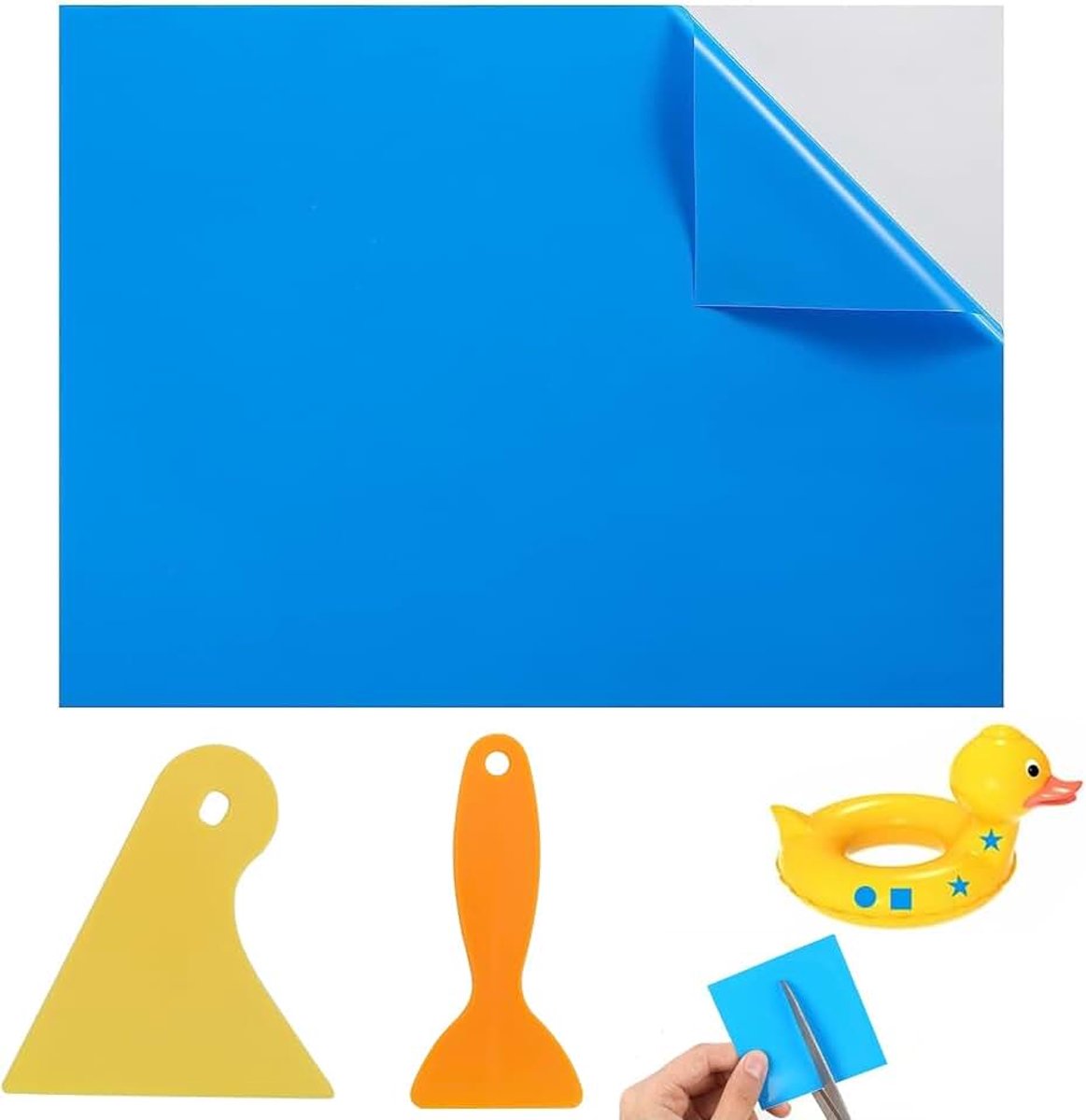 Reparatiepleisters voor Opblaasbare Producten, PVC Reparatieset voor Bedden, Bot, Zwembaden, en Meer, Inclusief 1 Patch en 2 Schrapers