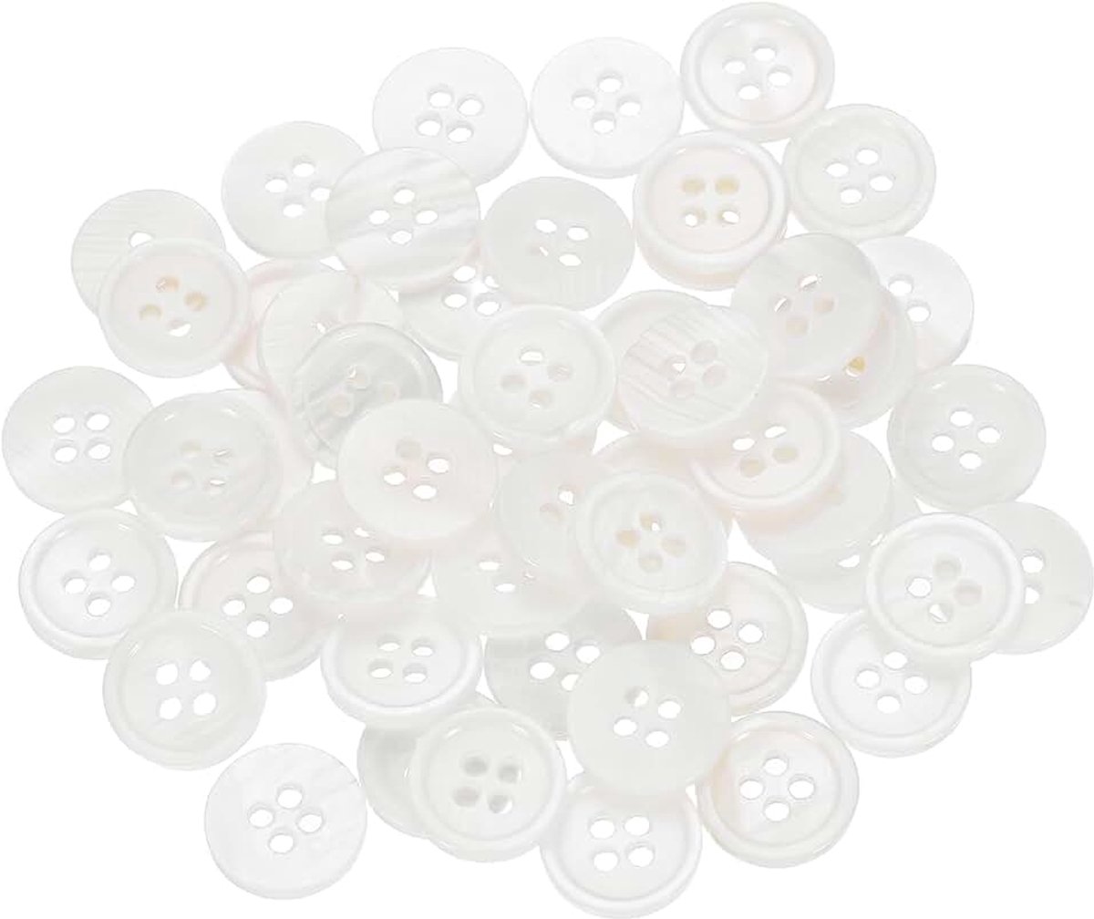 Knopen, 4 gaten parelmoerknopen 12,5 mm naaihandwerk voor overhemd tas doe-het-zelf naaiwerk decoratie, wit