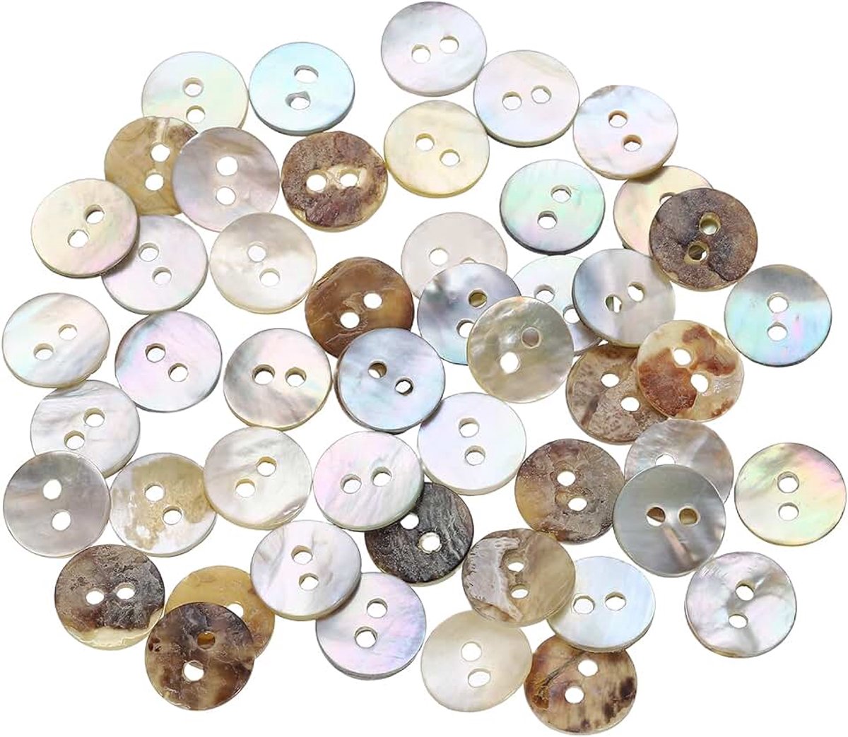 Knopen, knopen met 2 gaten, parelmoer, 10 mm, voor het naaien van shirt bag DIY decoratie, kunsthandwerk, meerkleurig