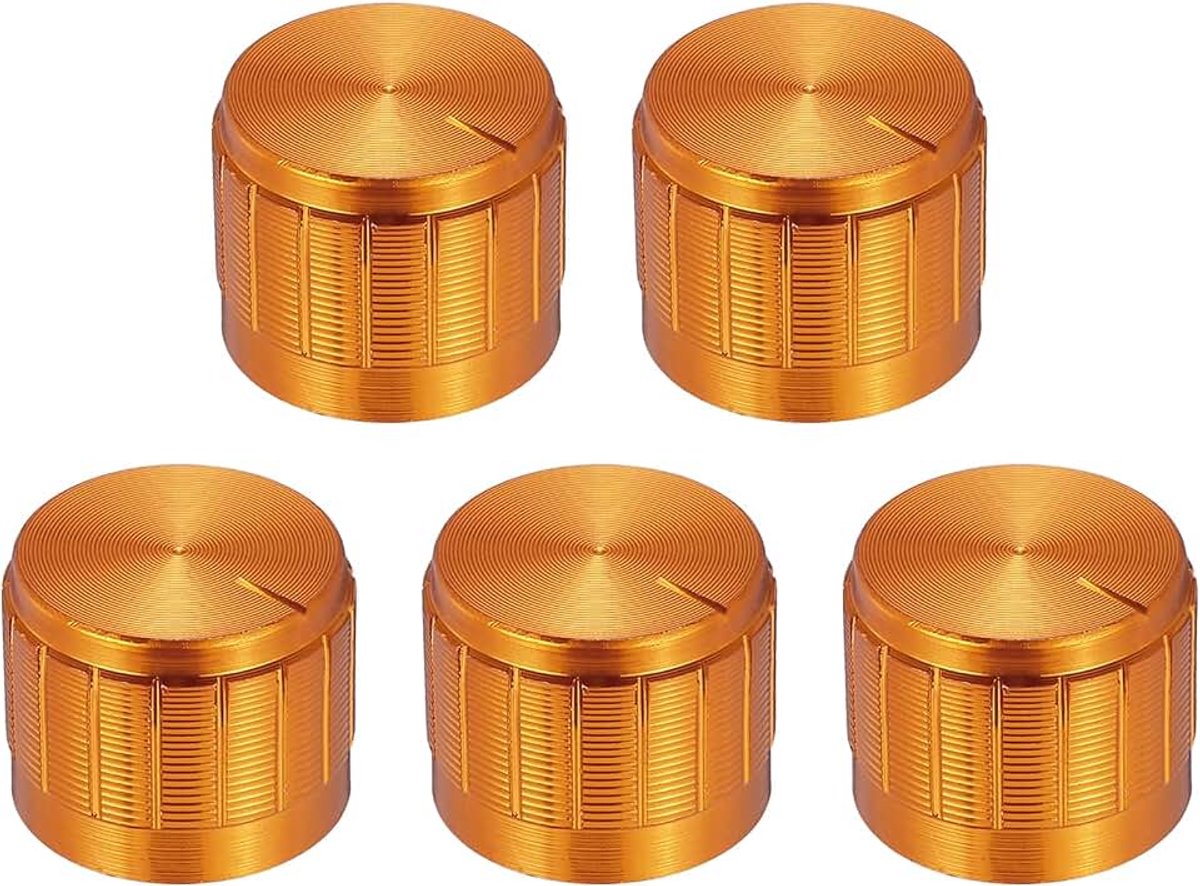 5 stuks Potentiometer knoppen met geribbelde as goud aluminium 6mm asdiameter draaiknop 21mmx17mm gitaar volumeregelaar knop gitaaraccessoire