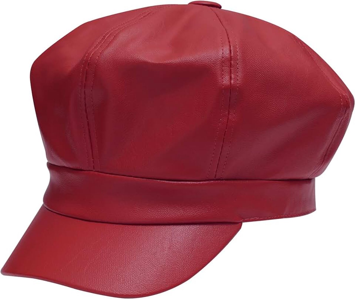 Uniseks PU-lederen ballonmuts, retro klassieke achthoekige pet, winter, baret
