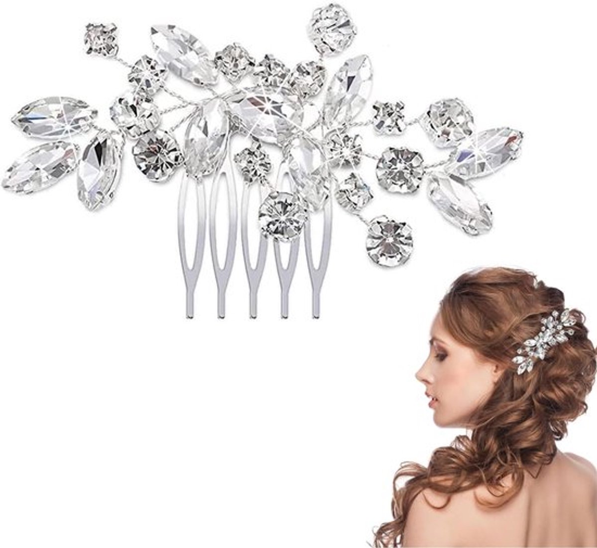 Bruids Haaraccessoires met Parel en Kristal Bladeren voor Bruiden - Zilverkleurig